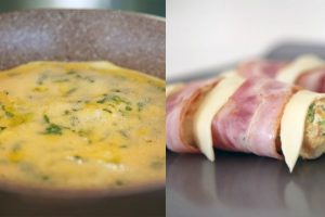 Rollito de tortilla, beicon y queso fresco