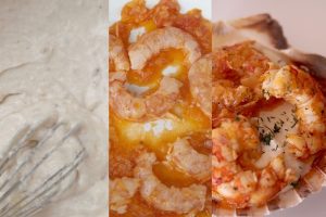 Colas de langostinos con crema tropical