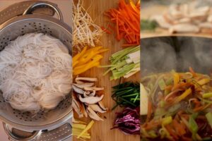 Fideos chinos de arroz o noodles con verduras