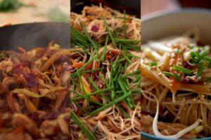 Fideos chinos de arroz o noodles con verduras